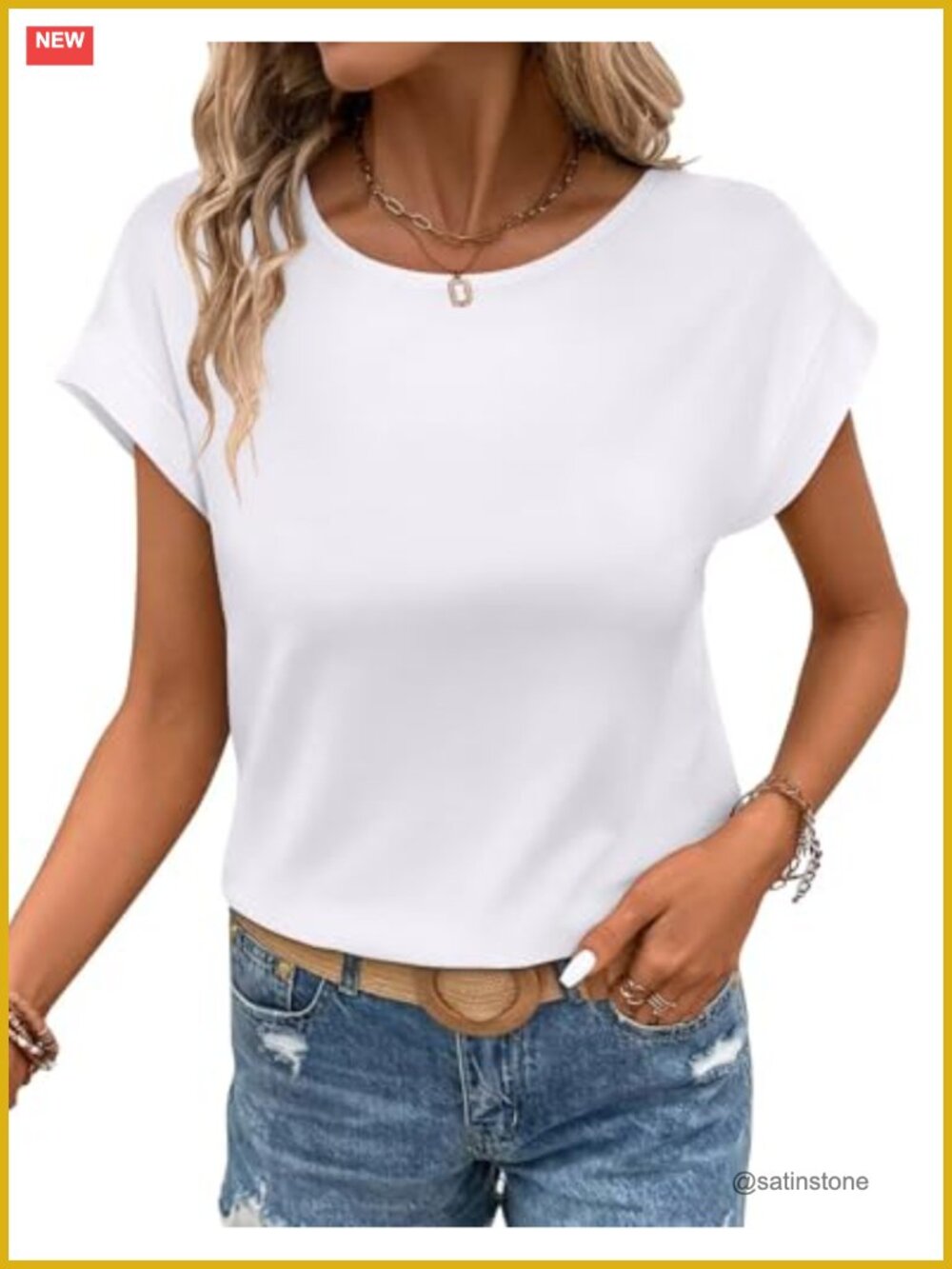 Women's Cap Sleeve Crew Neck Casual T-Shirt